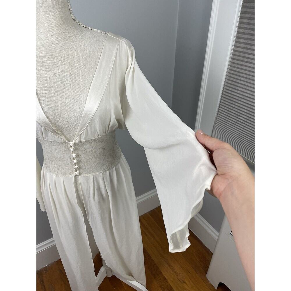 Fleur Of England Dressing Gown Lingerie White Sheer Silk Medium Long Sleeve - Picture 13 of 15